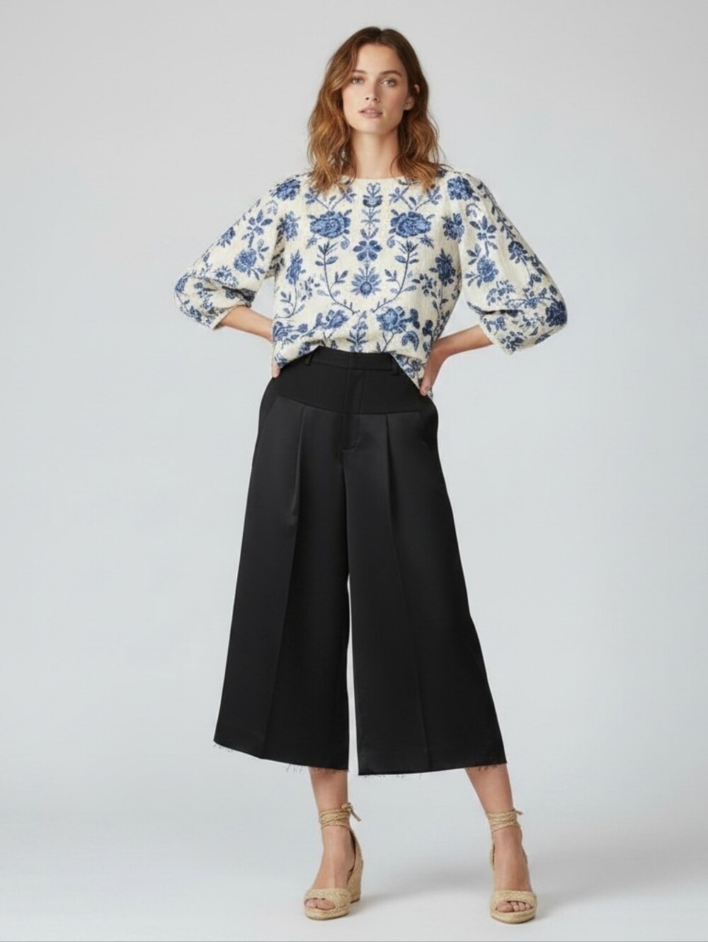 Sea New York Black Satine Virgin Wool Wide Leg Raw Edge Cropped Pants, NWT,  2